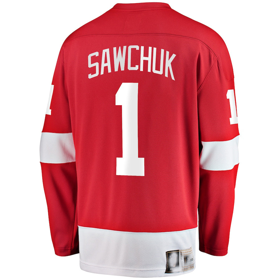 D.Red Wings #1 Terry Sawchuk Fanatics Branded Premier Breakaway Retired Player Jersey Red Stitched American Hockey Jerseys - Main View