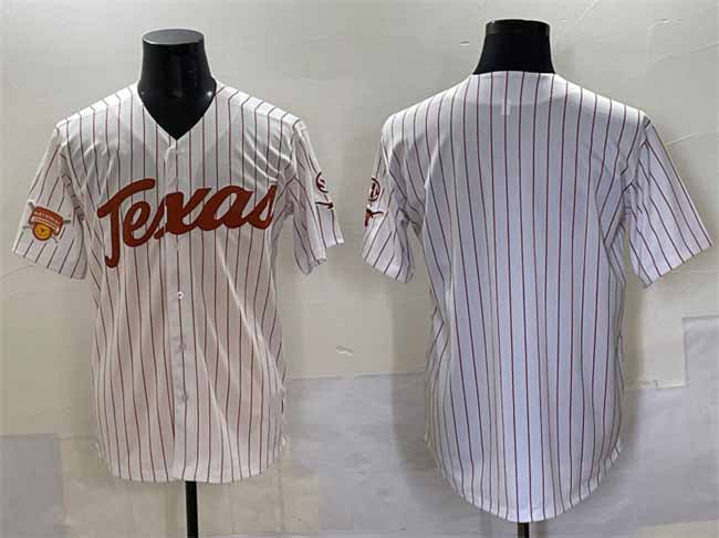 T.Longhorns Blank White Pinstripe 2025 Softball National Champions Stitched American College Jerseys - Main View
