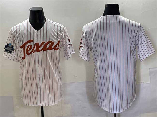 T.Longhorns Blank White Pinstripe 2025 World Series Stitched American College Jerseys - Main View