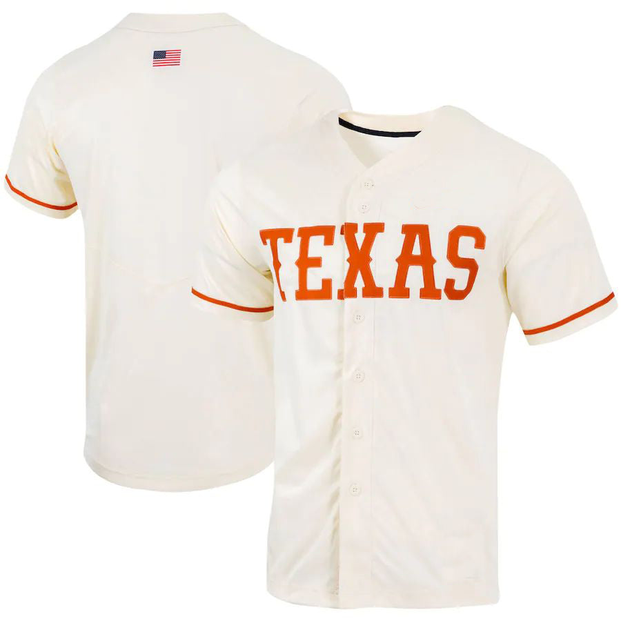 T.Longhorns Replica Full-Button Baseball Jersey Natural Stitched American College Jerseys - Main View