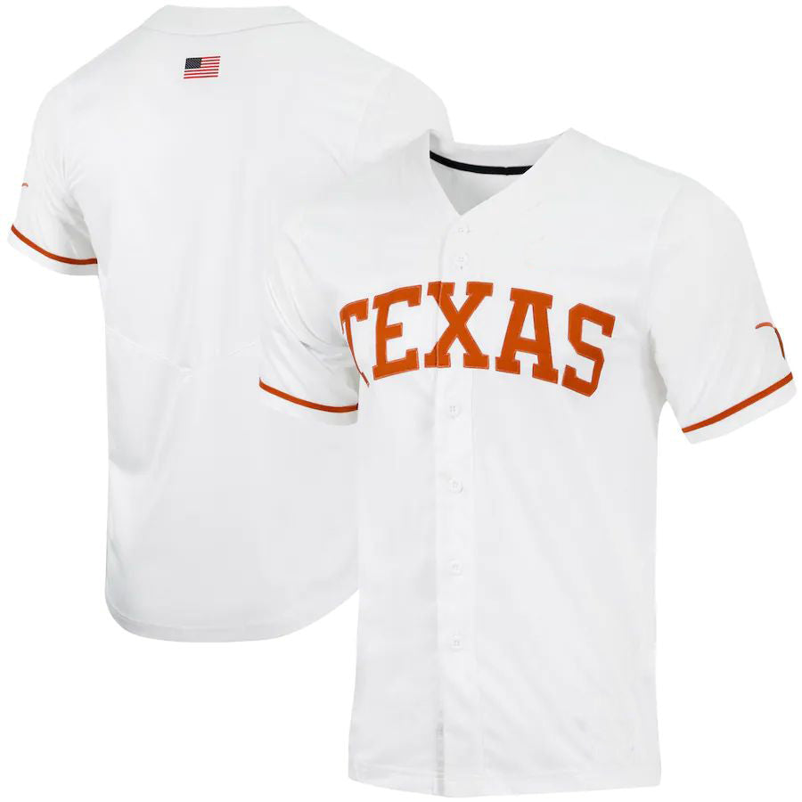 T.Longhorns Replica Full-Button Baseball Jersey - White Stitched American College Jerseys - Main View