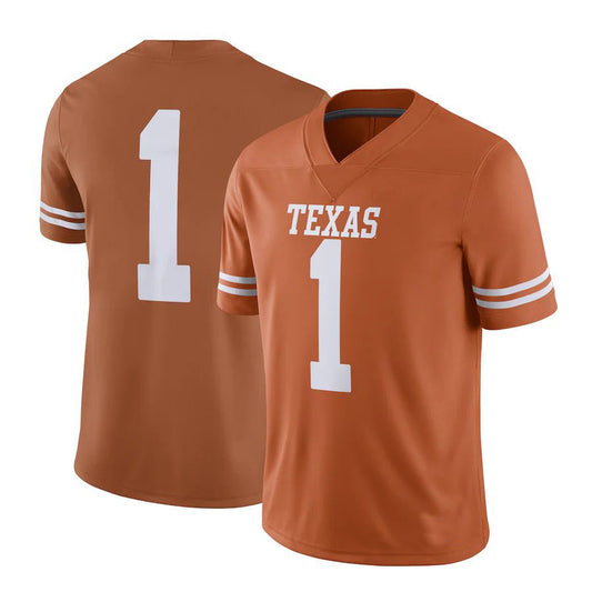 #1 T.Longhorns Home Game Jersey Texas Orange Stitched American College Jerseys - Main View