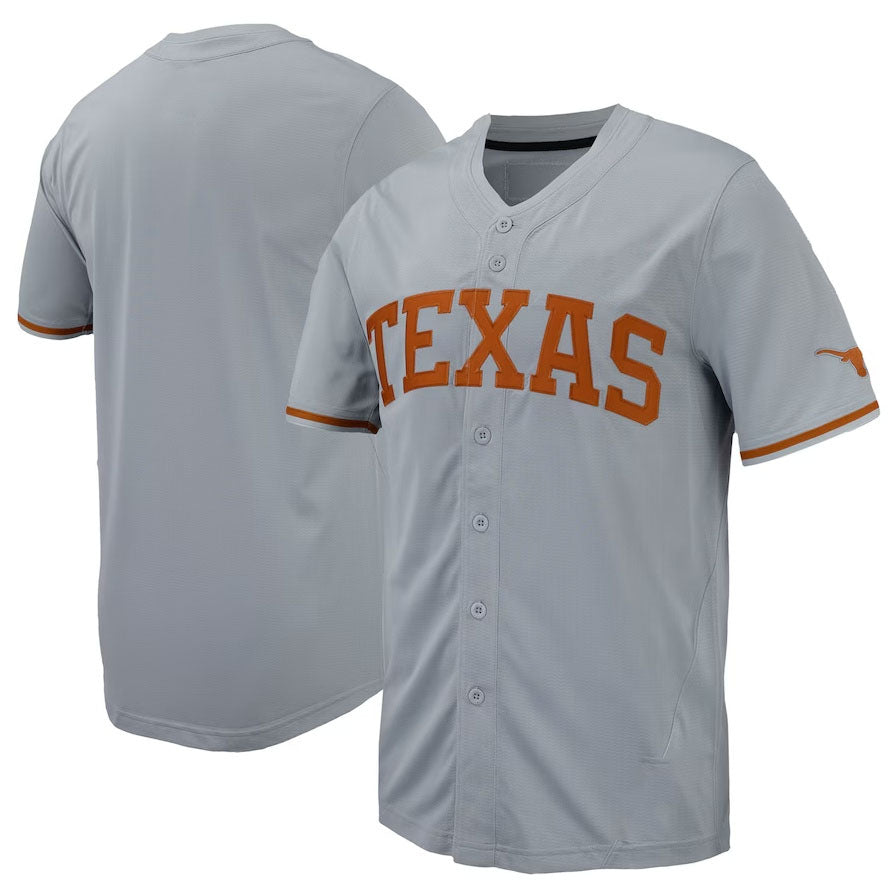 T.Longhorns Replica Full-Button Baseball Jersey - Gray American College Jerseys - Main View