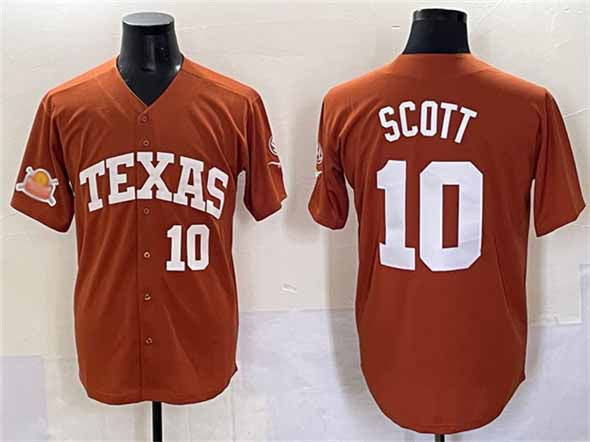T.Longhorns #10 Mia Scott Orange 2025 Softball National Champions Stitched American College Jerseys - Main View