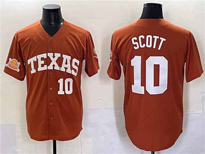 T.Longhorns #10 Mia Scott Orange 2025 Softball National Champions Stitched American College Jerseys - Main View