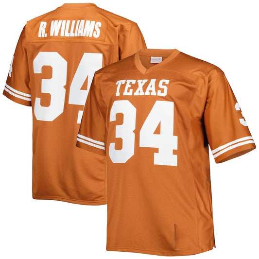 T.Longhorns #34 Ricky Williams Mitchell & Ness Big & Tall Throwback Jersey - Texas Orange American College Jerseys - Main View