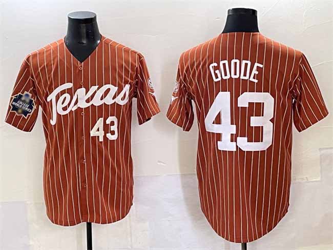 T.Longhorns #43 Leighann Goode Orange Pinstripe 2025 World Series Stitched American College Jerseys - Main View