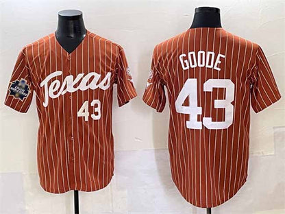 T.Longhorns #43 Leighann Goode Orange Pinstripe 2025 World Series Stitched American College Jerseys - Main View