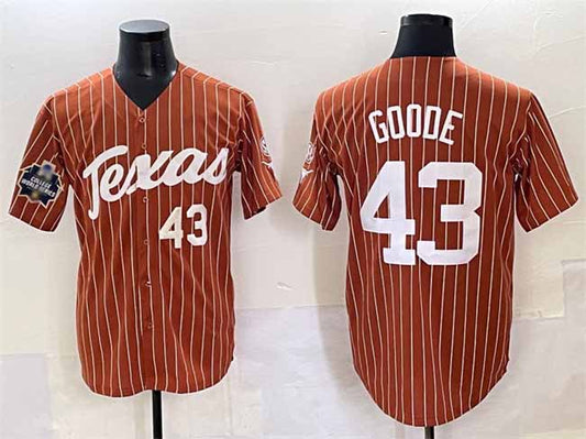 T.Longhorns #43 Leighann Goode Orange Pinstripe 2025 World Series Stitched American College Jerseys - Main View