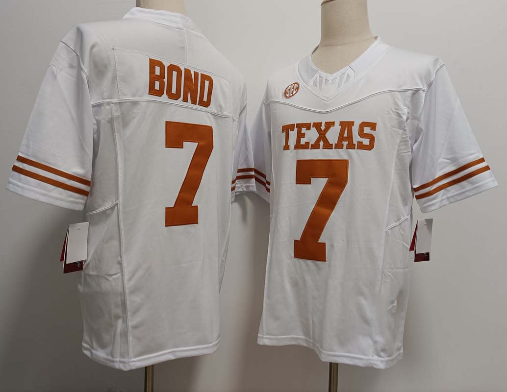 T.Longhorns #7 Isaiah Bond White FUSE Stitched American College Jerseys - Main View