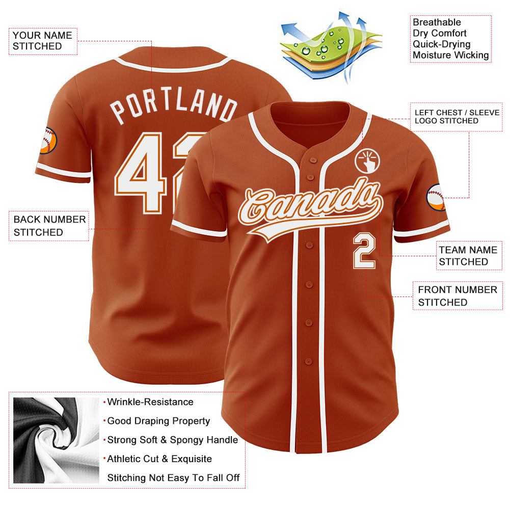 Custom Texas Orange White Authentic Baseball Jersey view 3
