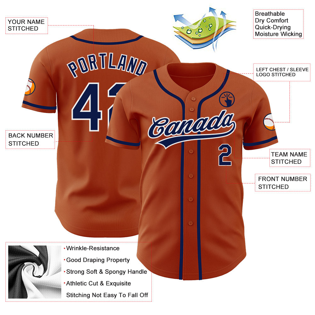 Custom Texas Orange Navy-White Authentic Baseball Jersey view 3