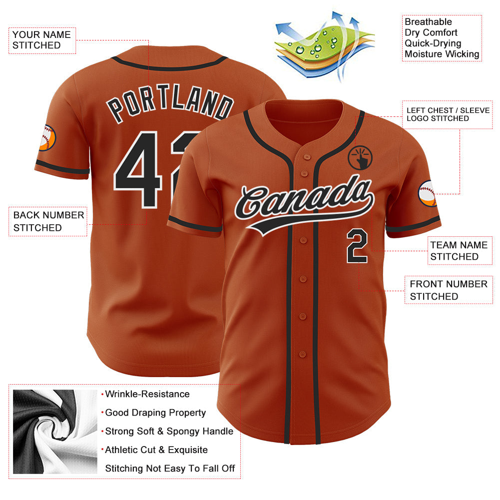 Custom Texas Orange Black-White Authentic Baseball Jersey view 3