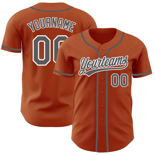 Custom Texas Orange Steel Gray-White Authentic Baseball Jersey - Main View