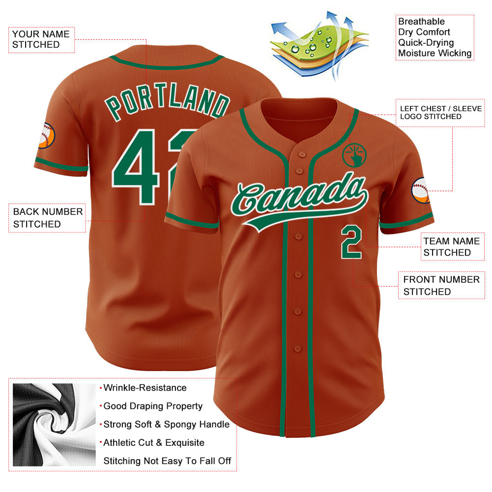 Custom Texas Orange Kelly Green-White Authentic Baseball Jersey view 3