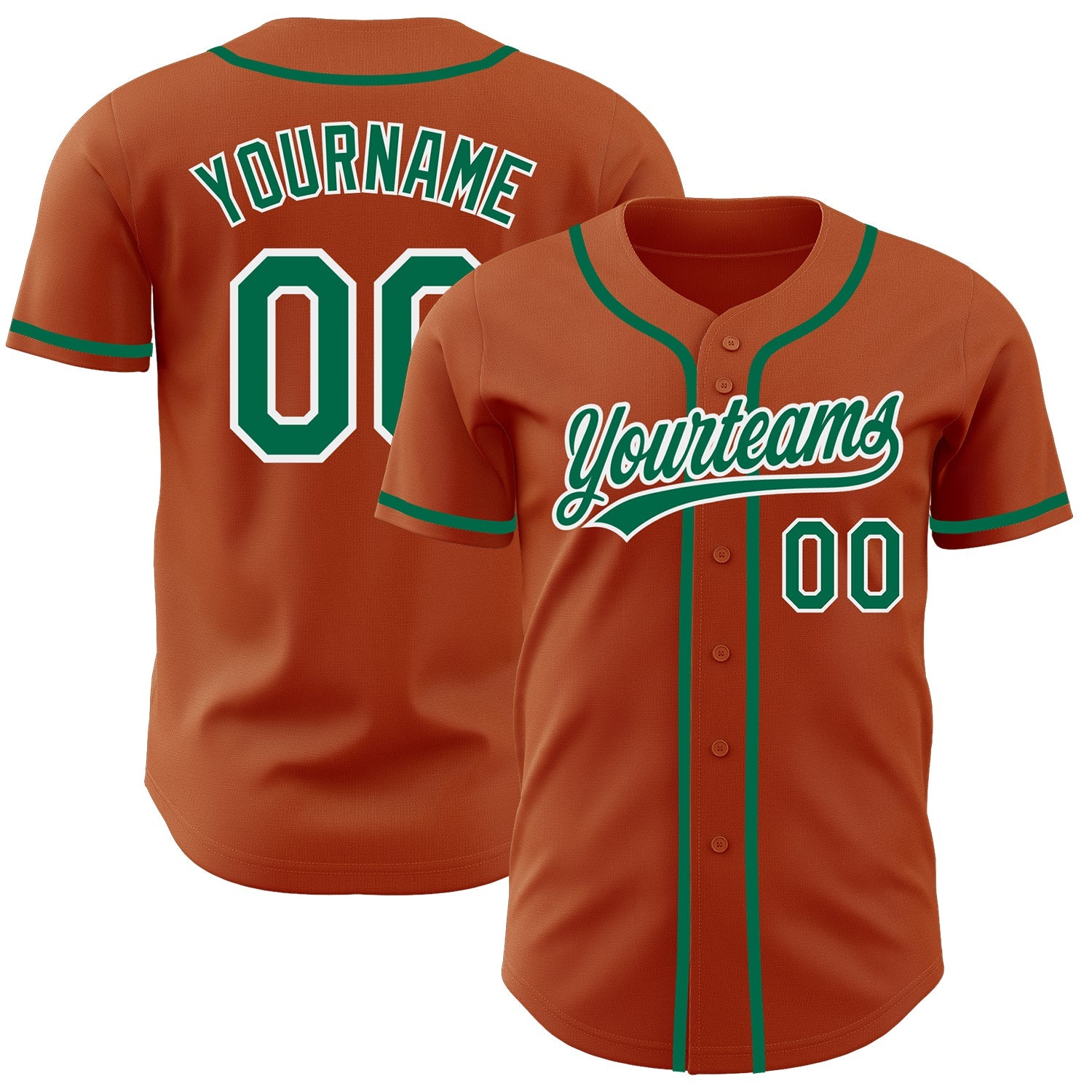 Custom Texas Orange Kelly Green-White Authentic Baseball Jersey - Main View