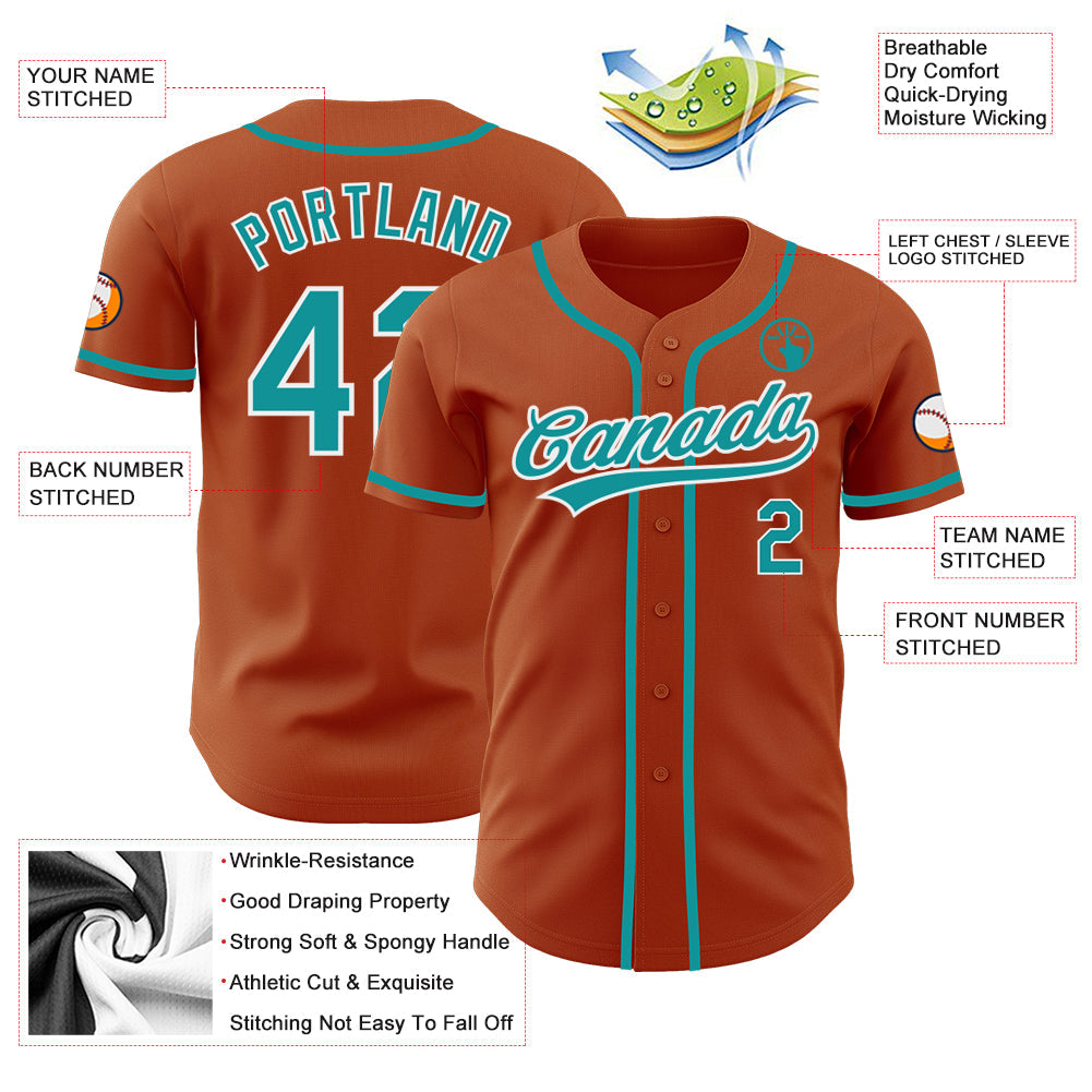 Custom Texas Orange Teal-White Authentic Baseball Jersey view 3