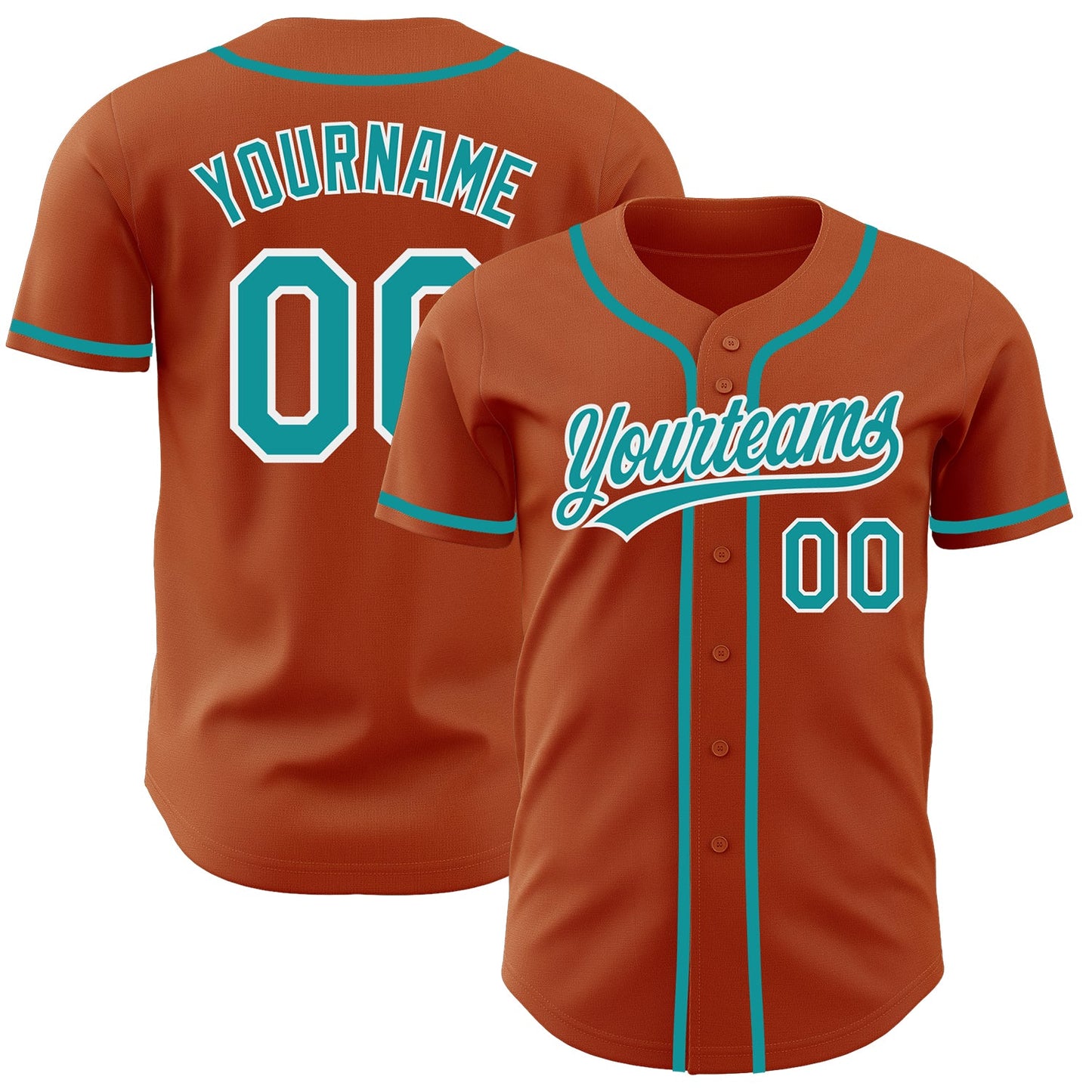 Custom Texas Orange Teal-White Authentic Baseball Jersey - Main View