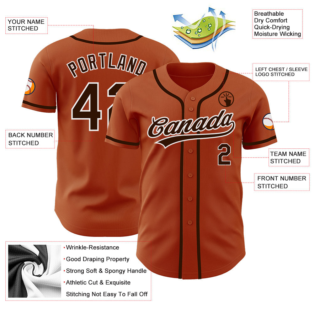 Custom Texas Orange Brown-White Authentic Baseball Jersey view 3