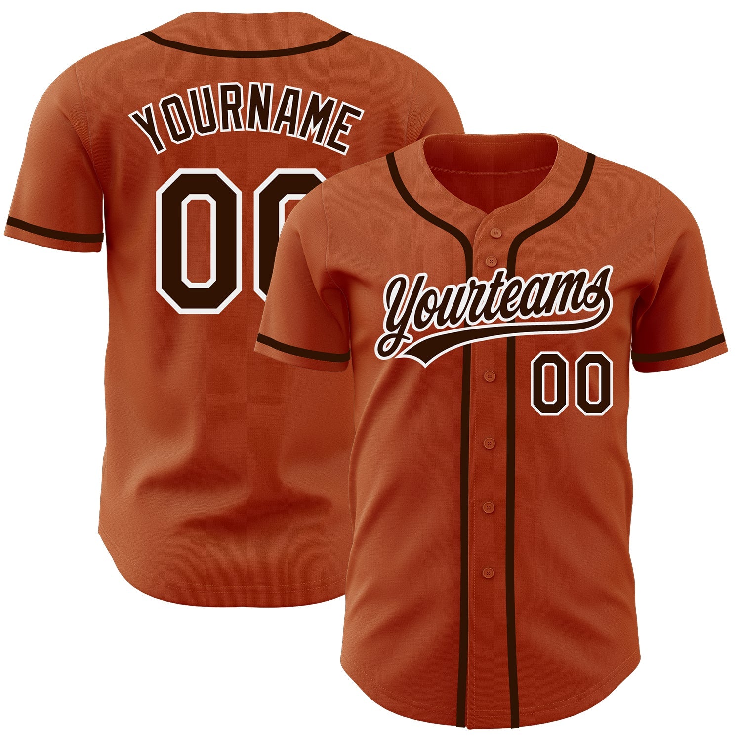 Custom Texas Orange Brown-White Authentic Baseball Jersey - Main View