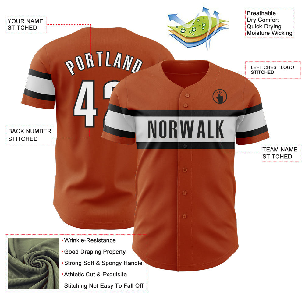 Custom Texas Orange White-Black Authentic Baseball Jersey view 3