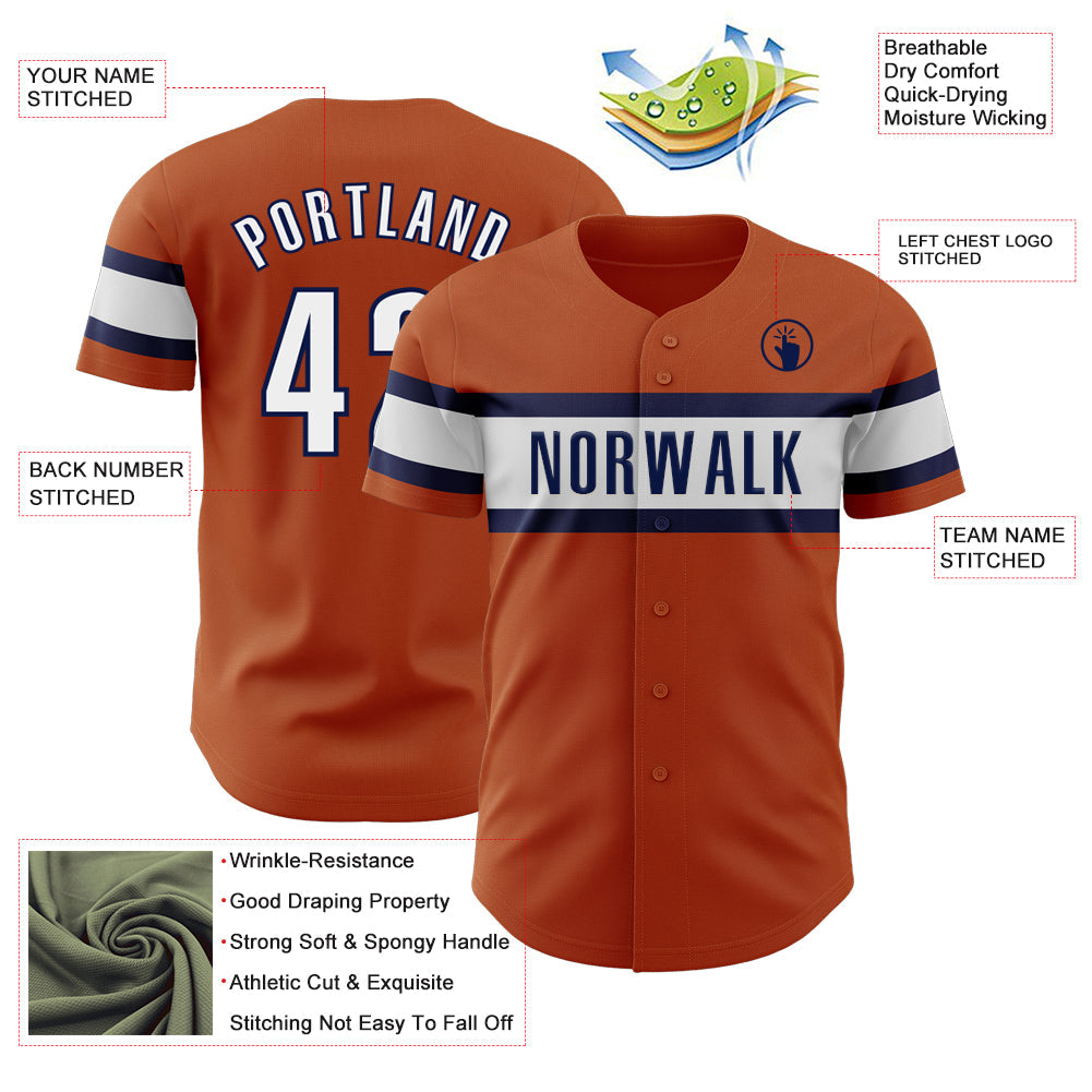Custom Texas Orange White-Navy Authentic Baseball Jersey view 3