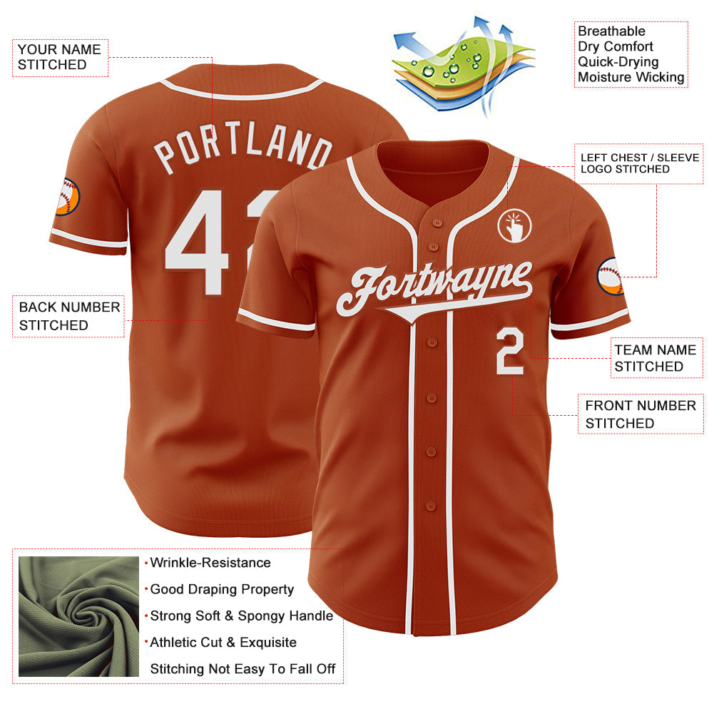 Custom Texas Orange White Authentic Baseball Jersey view 3