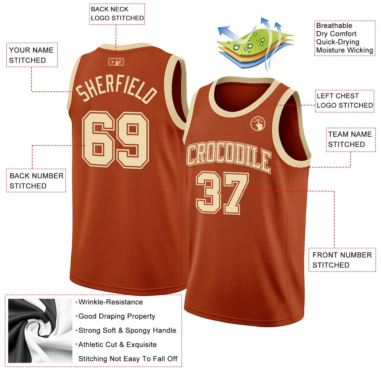 Custom Texas Orange Cream Authentic Basketball Jersey view 2