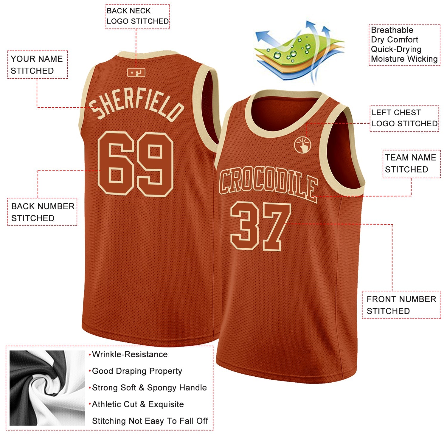 Custom Texas Orange Cream Authentic Basketball Jersey view 2