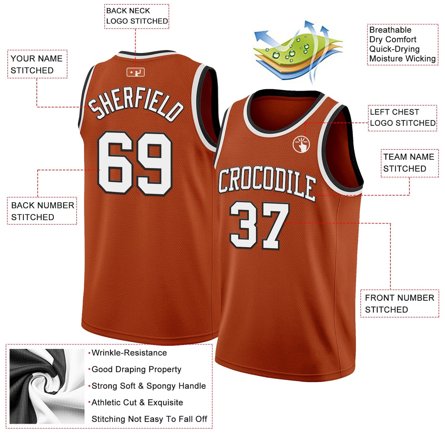 Custom Texas Orange White-Black Authentic Basketball Jersey view 2
