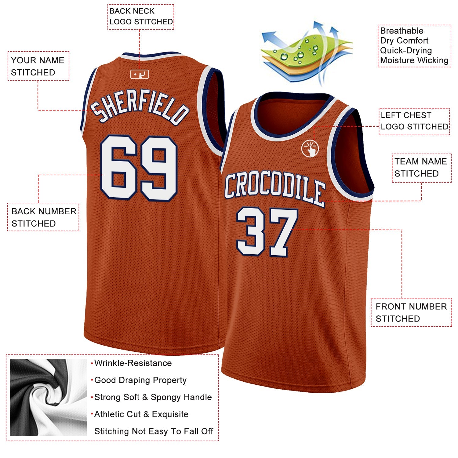 Custom Texas Orange White-Navy Authentic Basketball Jersey view 2