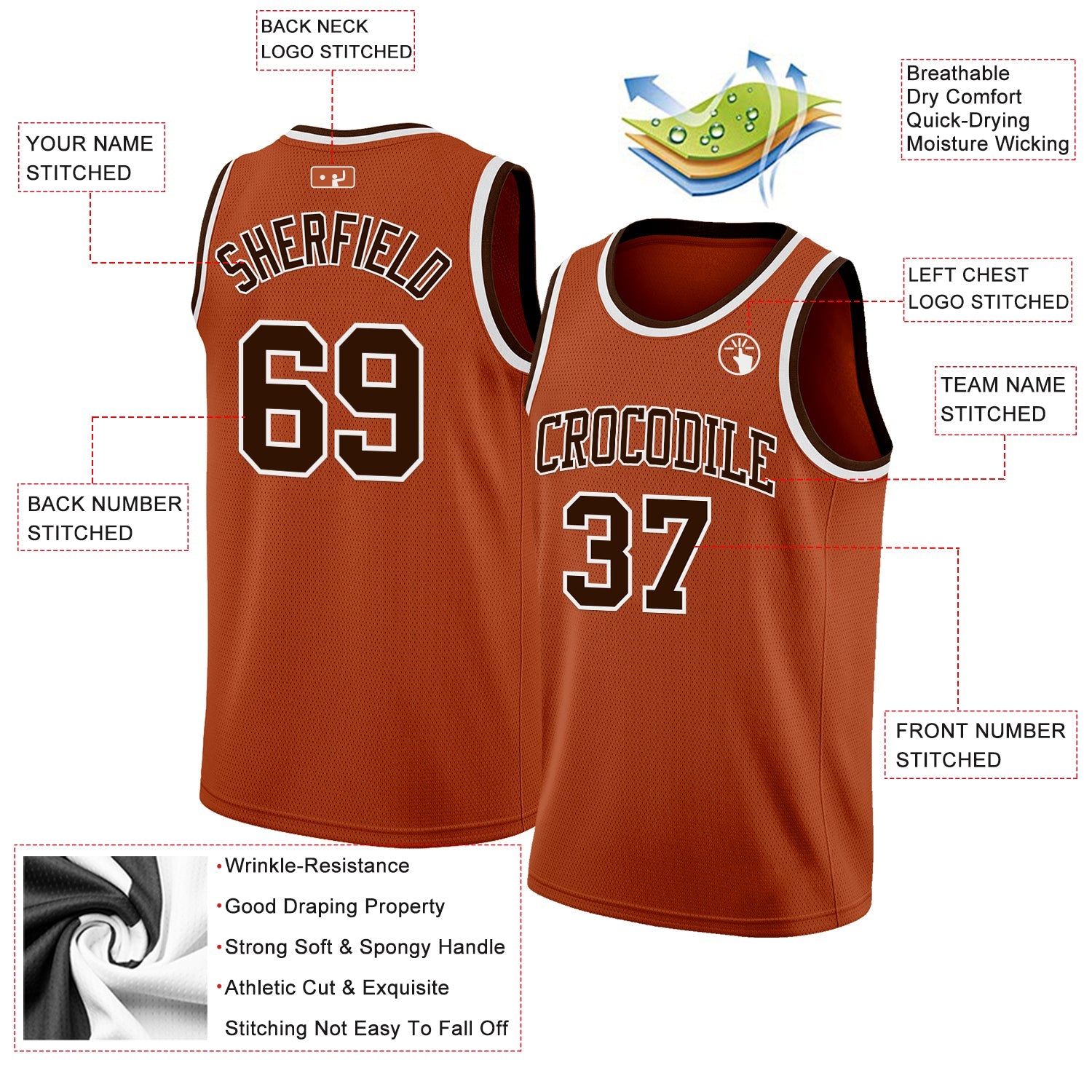 Custom Texas Orange Brown-White Authentic Basketball Jersey view 2