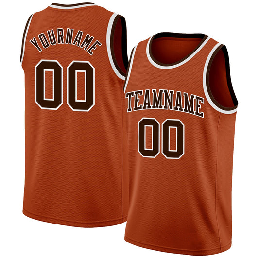 Custom Texas Orange Brown-White Authentic Basketball Jersey - Main View