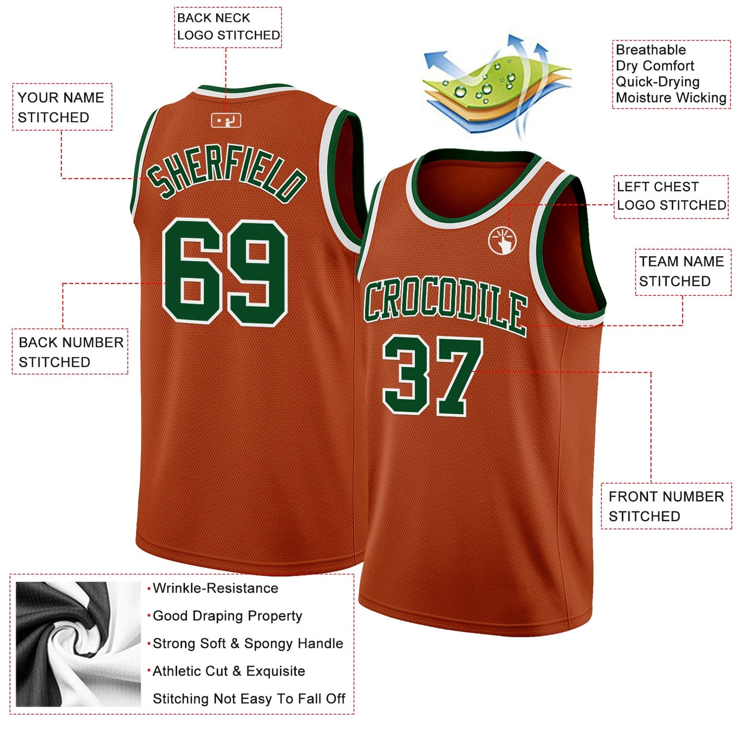 Custom Texas Orange Green-White Authentic Basketball Jersey view 2