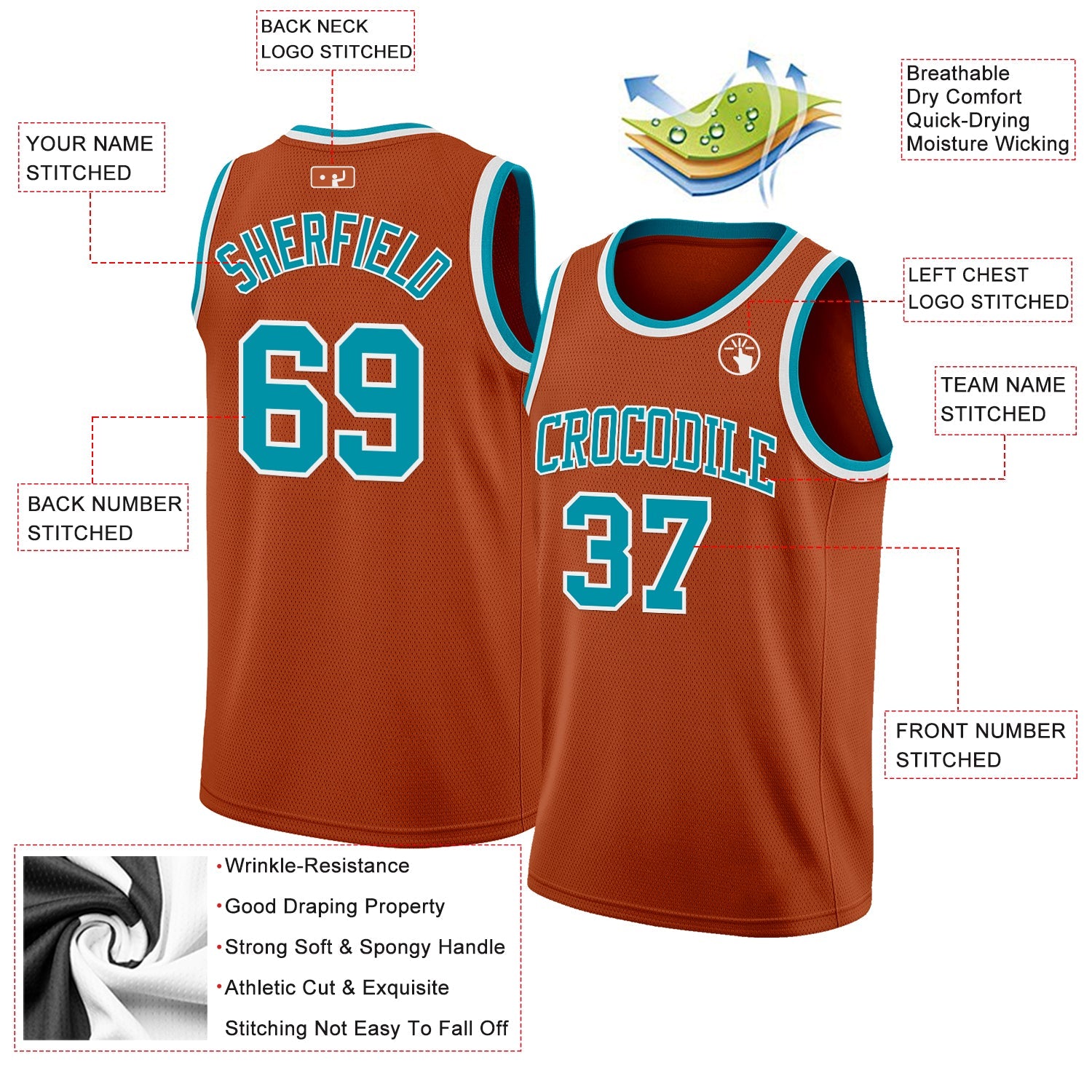 Custom Texas Orange Teal-White Authentic Basketball Jersey view 2