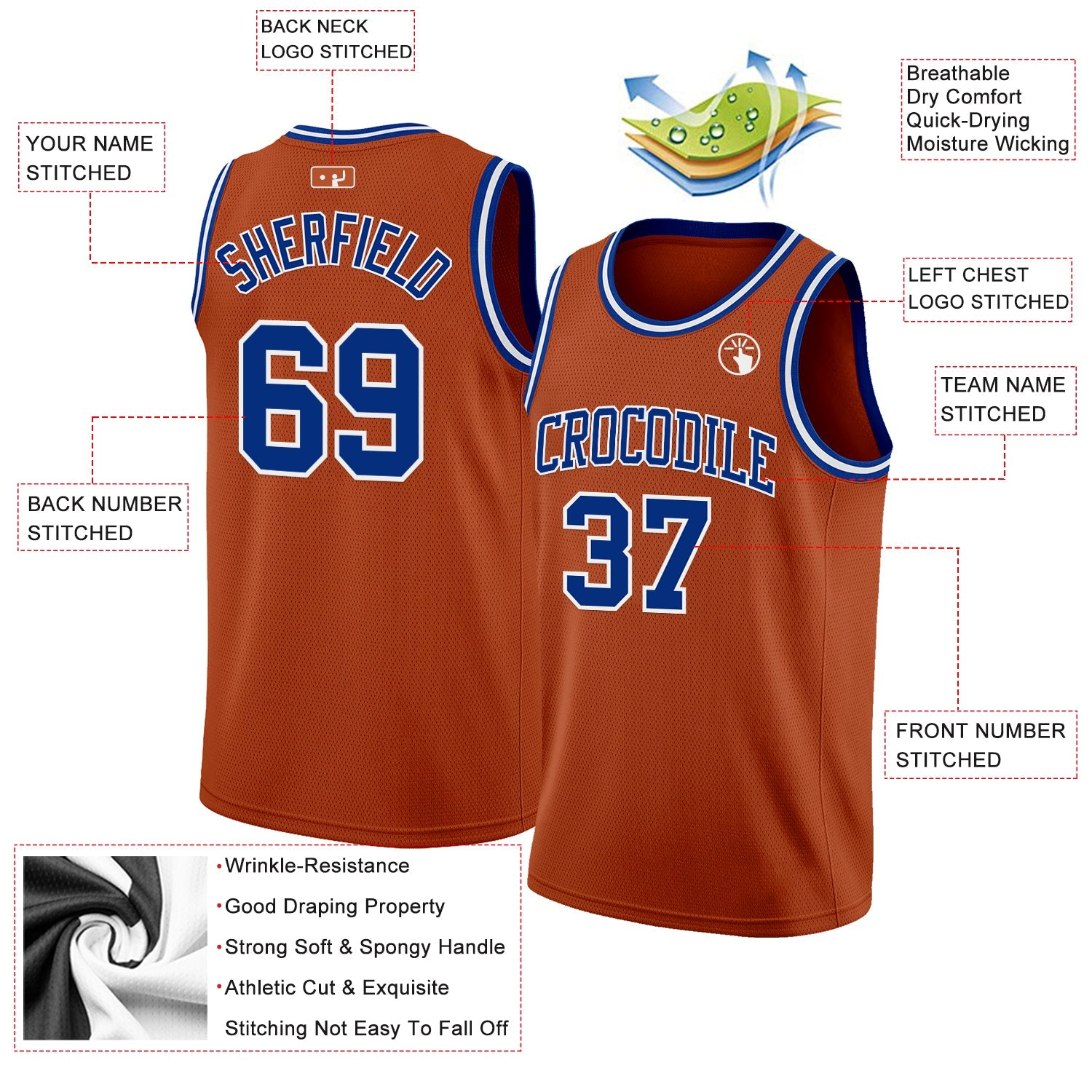Custom Texas Orange Royal-White Authentic Basketball Jersey view 2