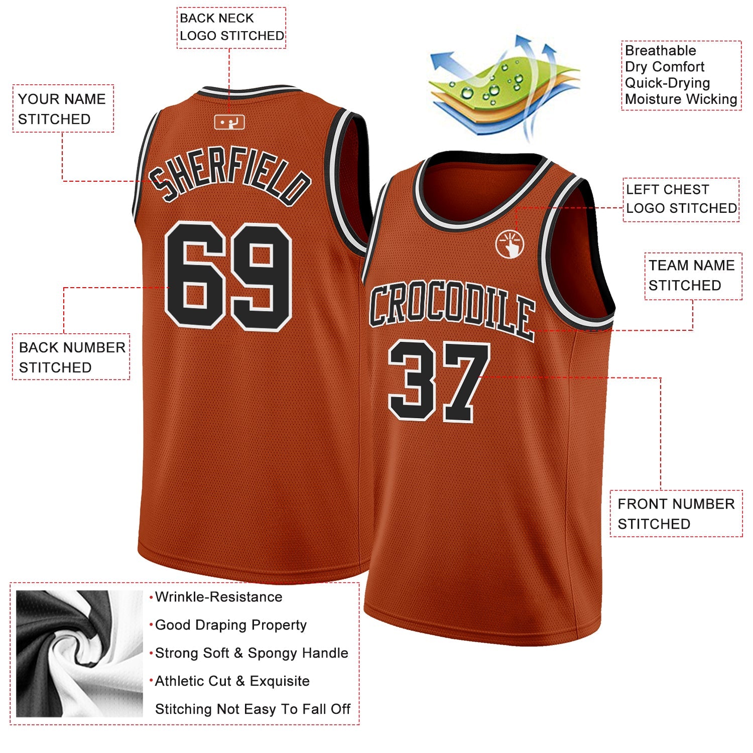 Custom Texas Orange Black-White Authentic Basketball Jersey view 2