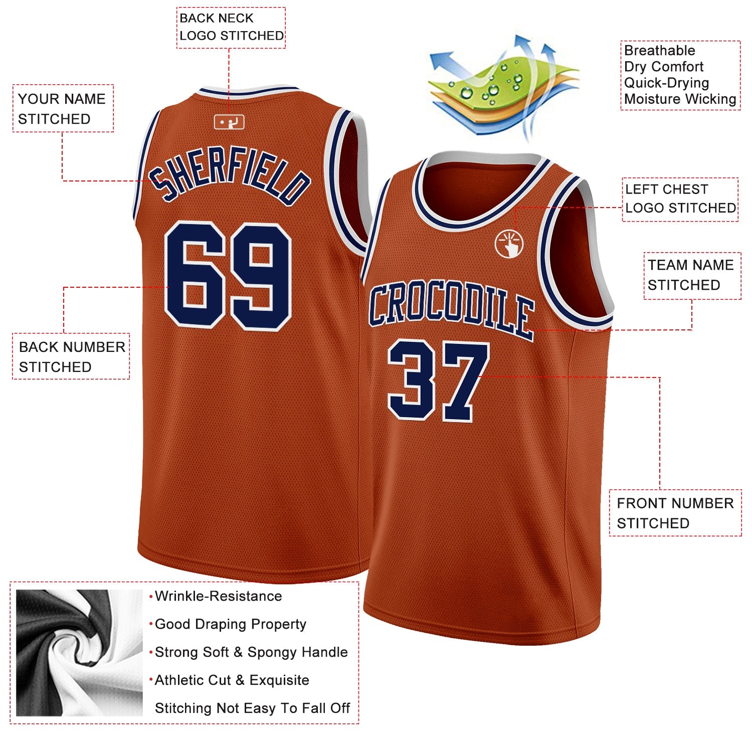 Custom Texas Orange Navy-White Authentic Basketball Jersey view 2
