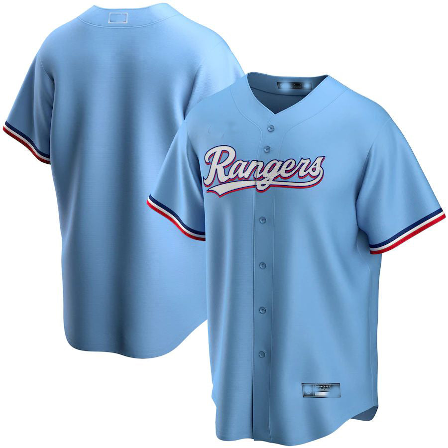 Texas Rangers Light Blue Alternate Replica Team Jersey Baseball Jerseys - Main View