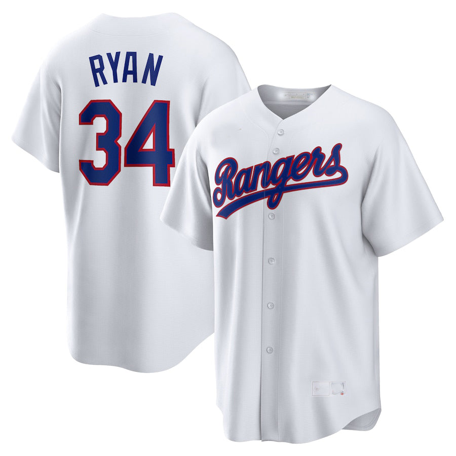 Texas Rangers #34 Nolan Ryan White Home Cooperstown Collection Player Jersey Baseball Jerseys - Main View