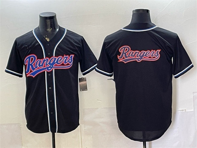 Texas Rangers Team Big Logo 2026 Fashion Replica Black Out Stitched Baseball Jersey - Main View