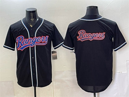 Texas Rangers Team Big Logo 2026 Fashion Replica Black Out Stitched Baseball Jersey - Main View