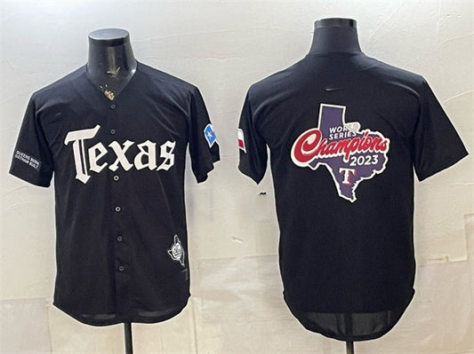 Texas Rangers Team Big Logo Black Gothic Mexico 2025 Vapor Premier Limited Stitched Baseball Jersey - Main View