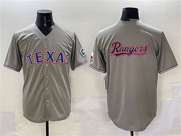 Texas Rangers Team Big Logo Gray With Patch Cool Base Stitched Baseball Jersey - Main View