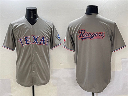 Texas Rangers Team Big Logo Gray With Patch Cool Base Stitched Baseball Jersey - Main View