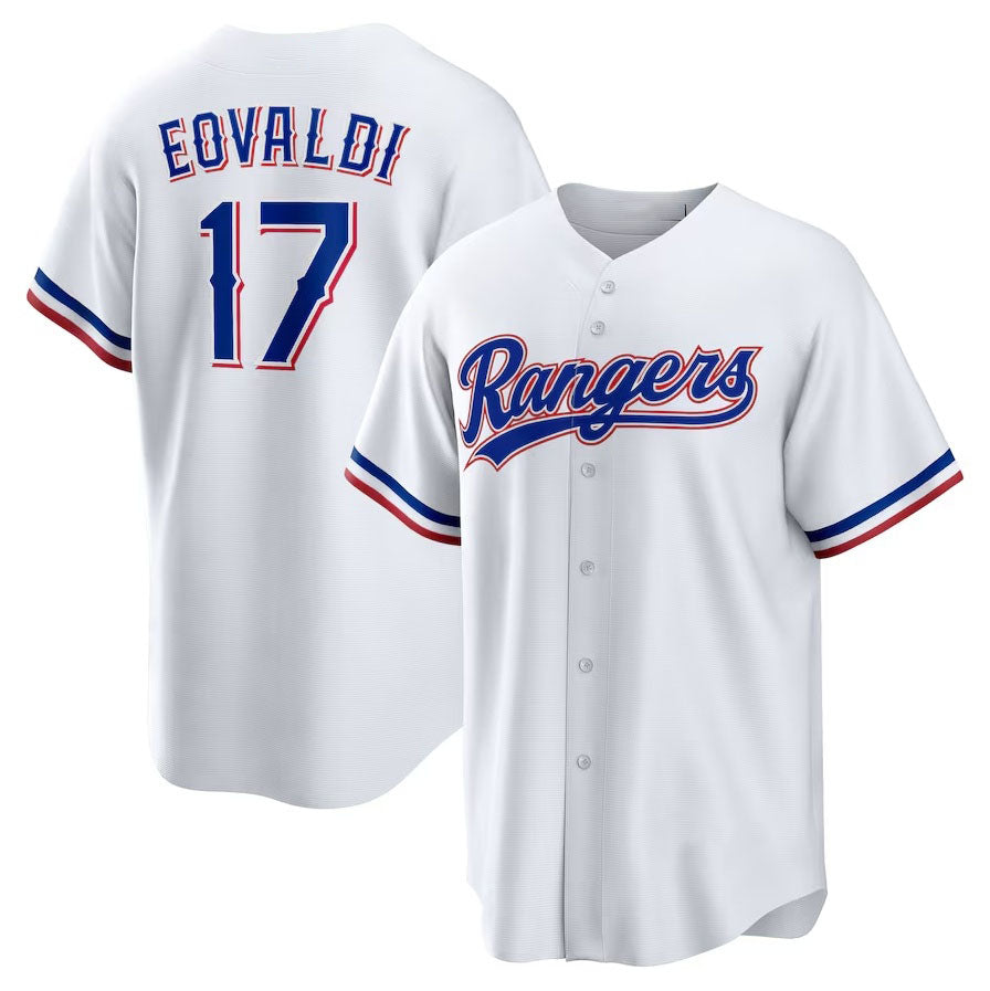 Texas Rangers #17 Nathan Eovaldi Home Replica Jersey - White Stitched Baseball Jersey - Main View