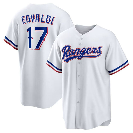 Texas Rangers #17 Nathan Eovaldi Home Replica Jersey - White Stitched Baseball Jersey - Main View