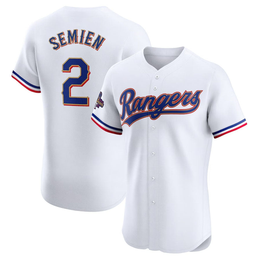 Texas Rangers #2 Marcus Semien 2024 Gold Collection Elite Player Jersey – White Baseball Jerseys - Main View