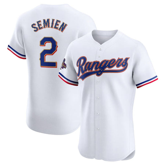 Texas Rangers #2 Marcus Semien 2024 Gold Collection Elite Player Jersey – White Baseball Jerseys - Main View
