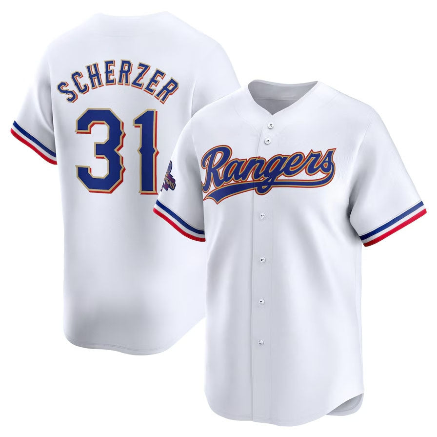 Texas Rangers #31 Max Scherzer 2024 Gold Collection Limited Player Jersey – White Baseball Jerseys - Main View